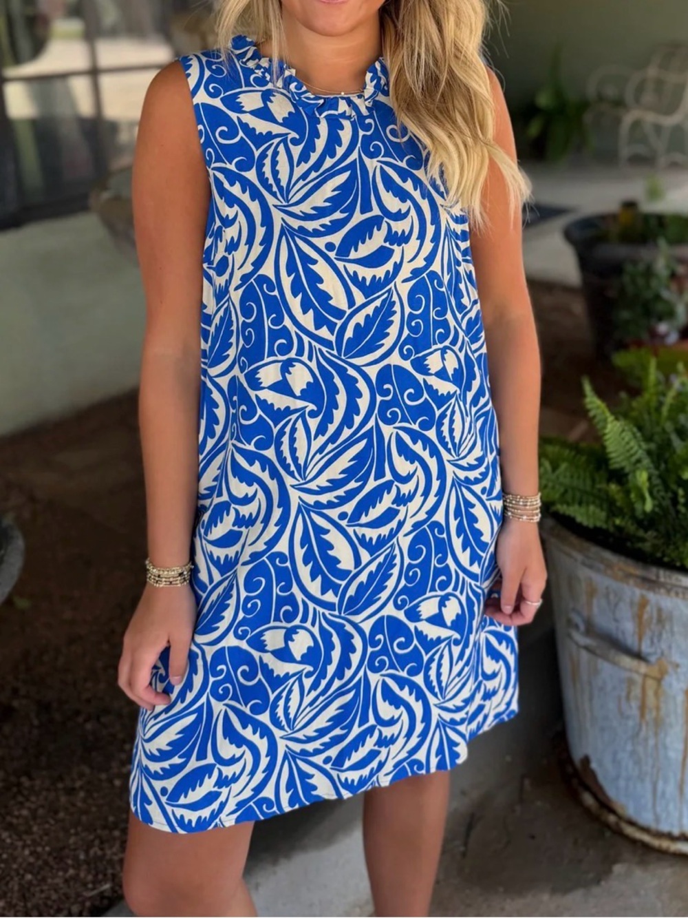 NWT Joy Joy Jade Shift Ruffle Botanical Leaf Above the knee Dress Medium